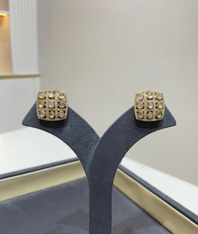 925 Silver Geometric Polki Earrings
