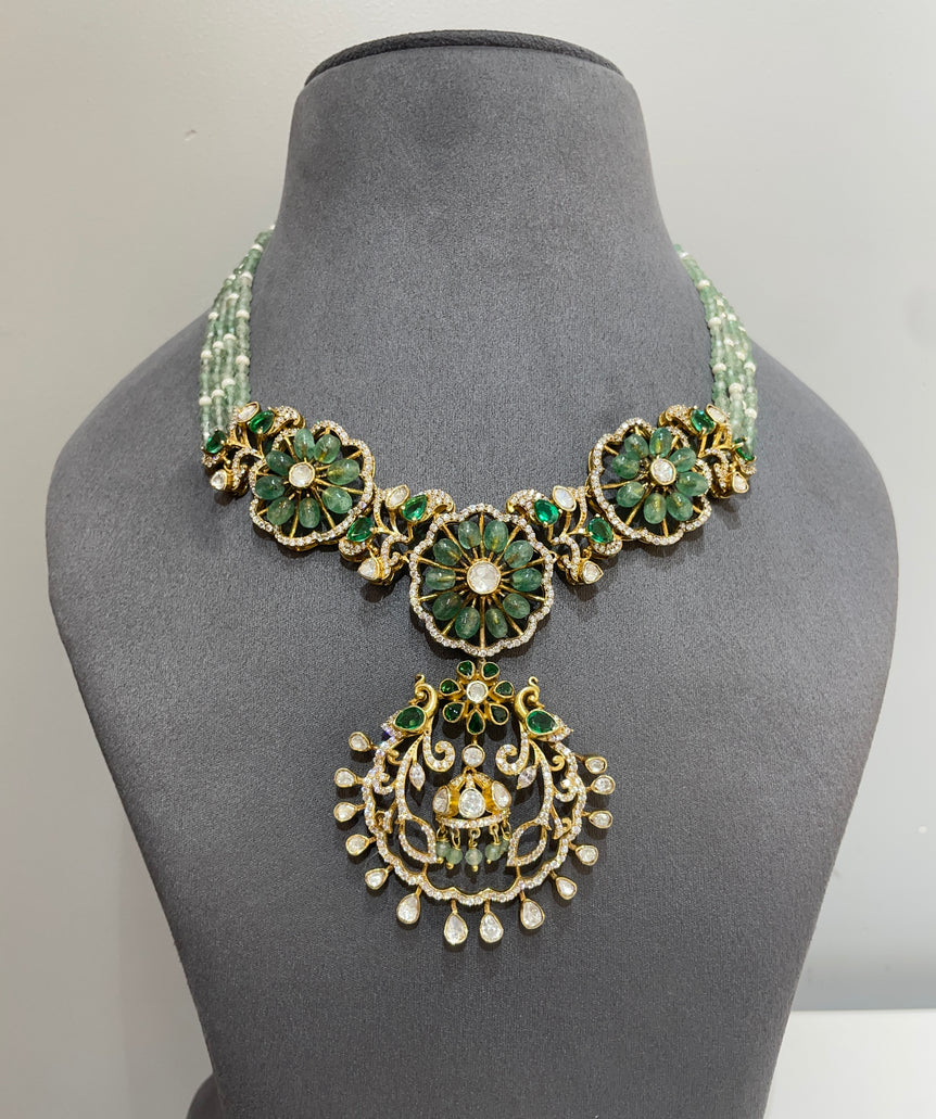 925 Silver Pastel Floral Polki Necklace