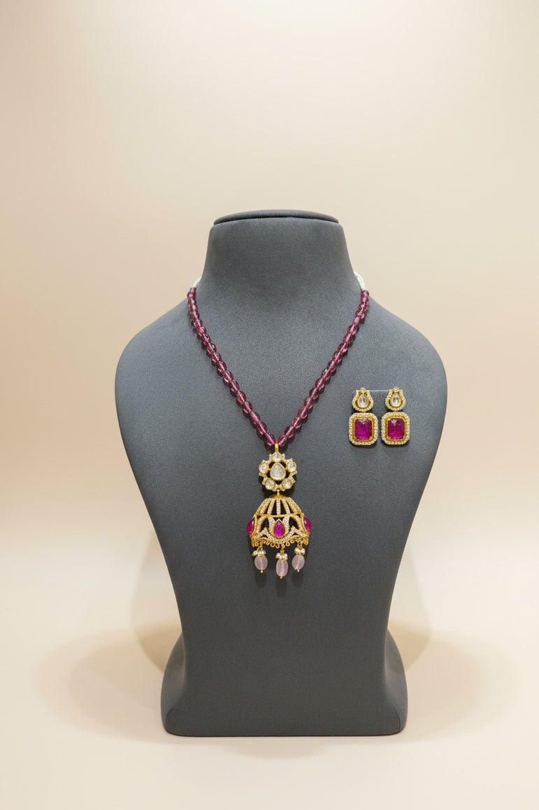 Jhumka Moissanite Polki Pendant Set