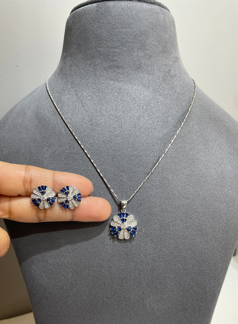 925 Silver Floral Pendant Set (Without Chain)