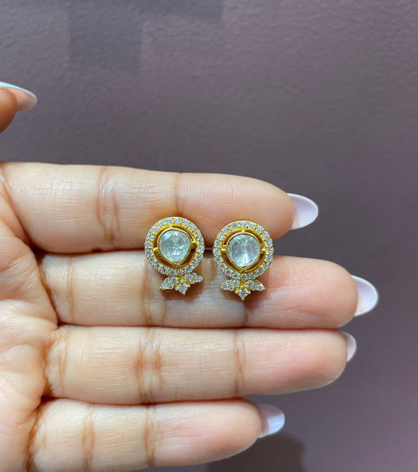 925 Silver Minimal Polki  Earrings