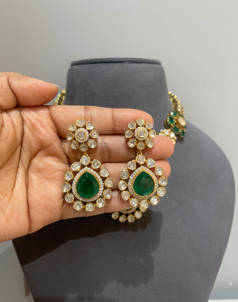 925 Silver Sanganer Polki Necklace Set