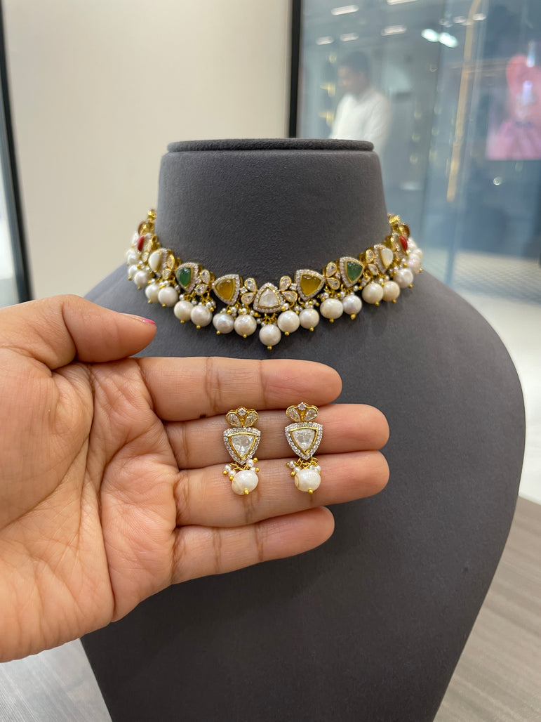 925 Silver Ethereal Nine Polki Choker Set