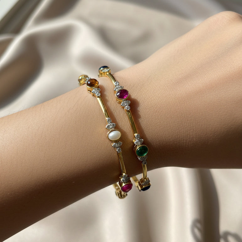 Sacred Navratna Gemstone Station Bangles Pair