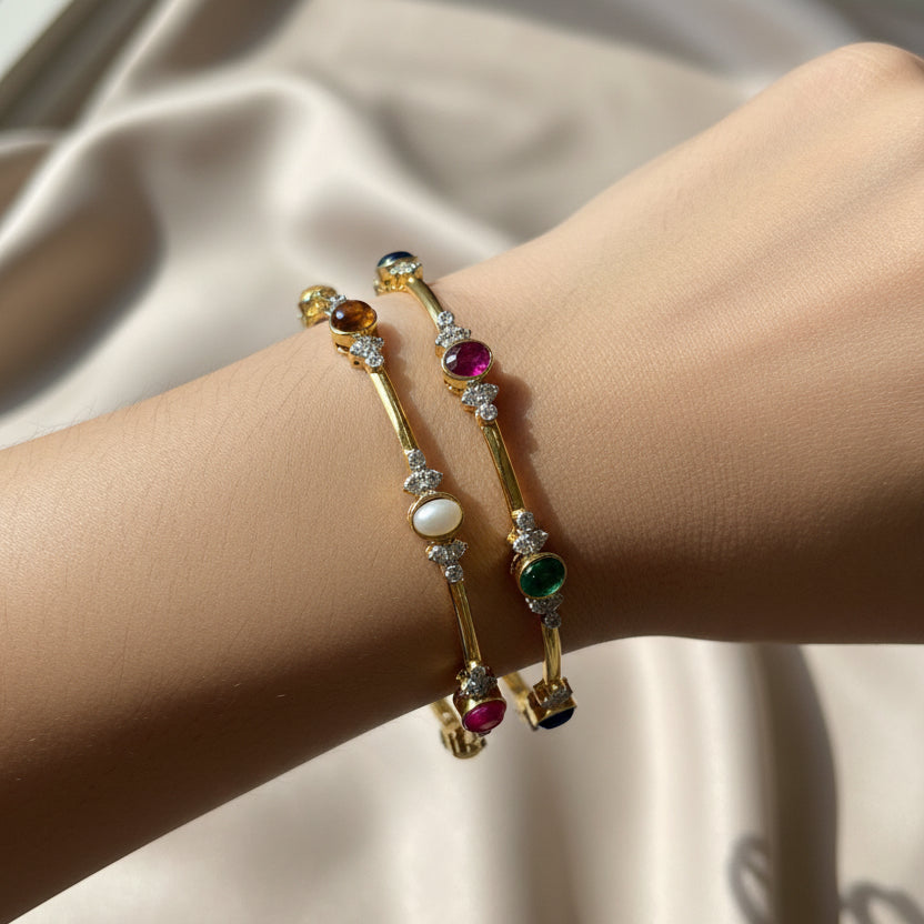 Sacred Navratna Gemstone Station Bangles Pair