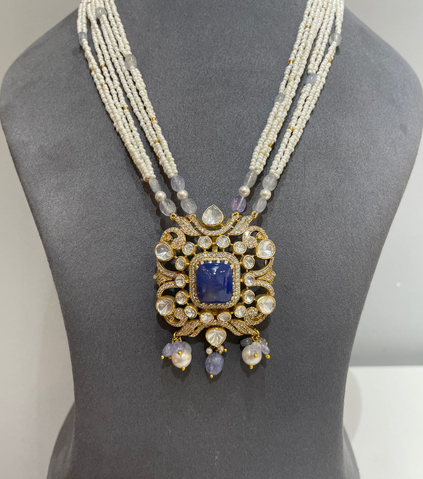 925 Silver Traditional Tanzanite Polki Pendant