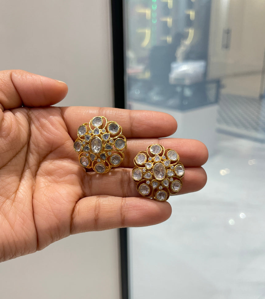 925 Silver Floral Polki Earrings