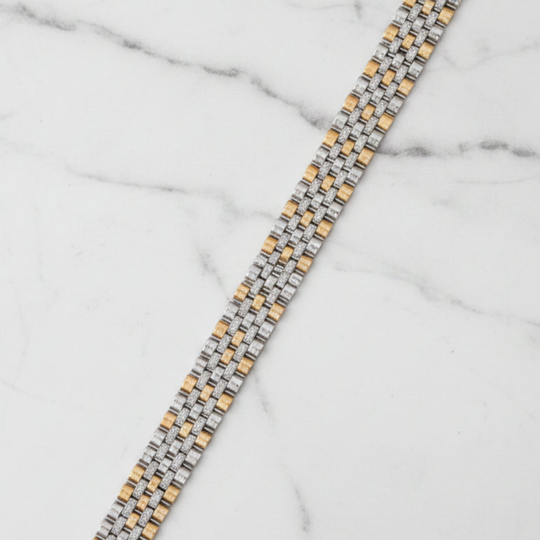 Tri-Tone Jubilee Watchband Style Solitaire Men's Bracelet