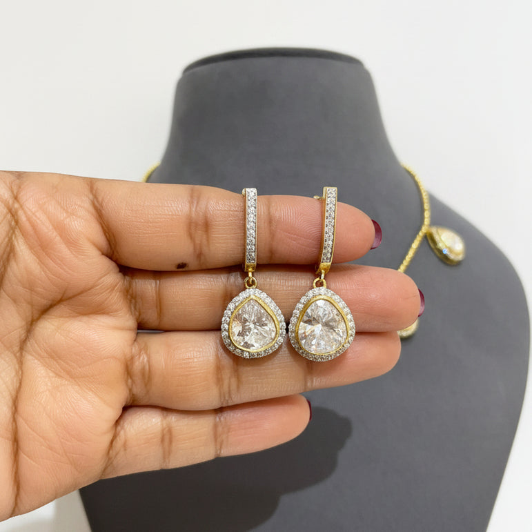 Minimalist Pear-Drop Moissanite Polki Necklace Set