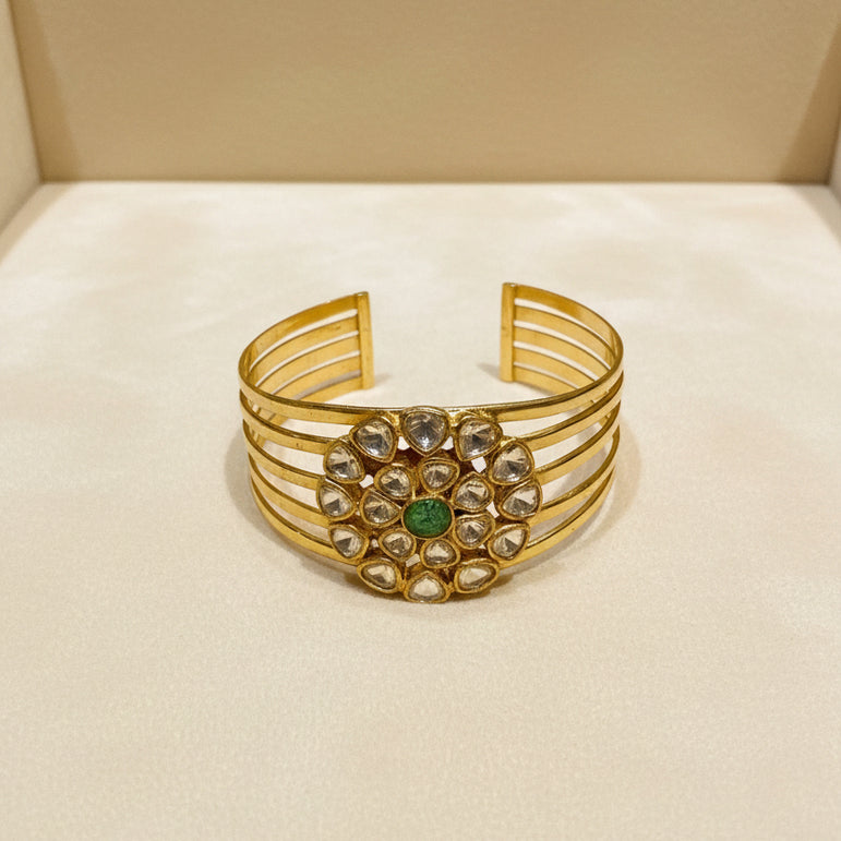 Dual-Tier Moissanite Polki Rosette Broad Bracelet