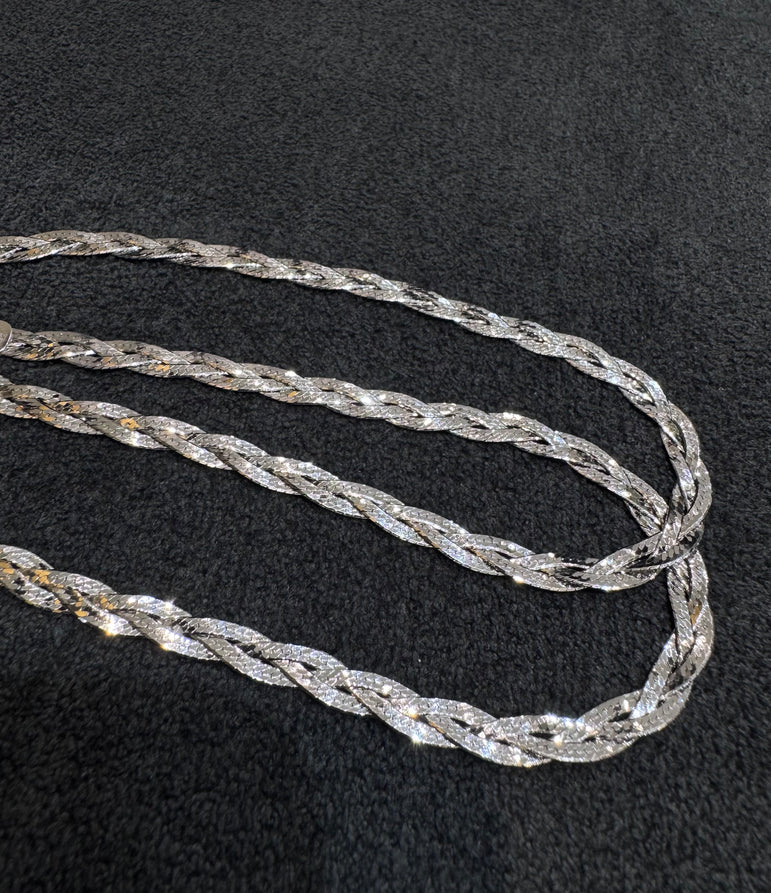 Braided Texturised Silver Anklet Pair