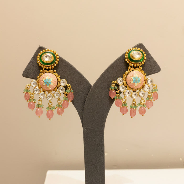 Pastel Pink Meenakari & Moissanite Polki Statement Long Set