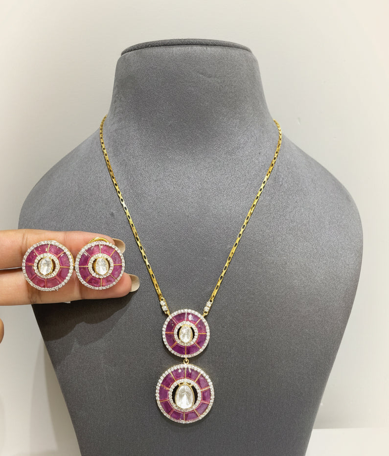 Dual-Tiered Ruby Glass Mosaic Disc Pendant Set
