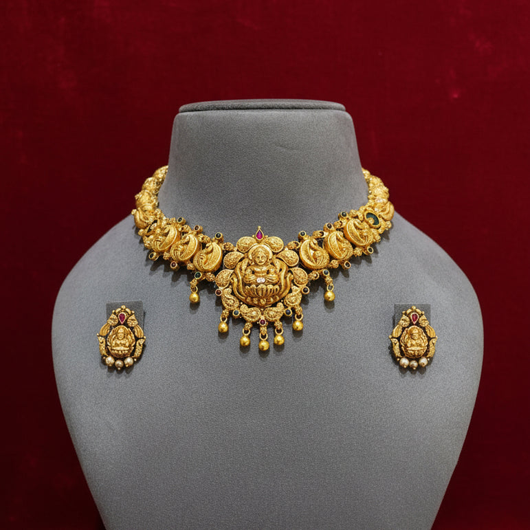 Antique Nakshi Laxmi & Peacock Gold Set