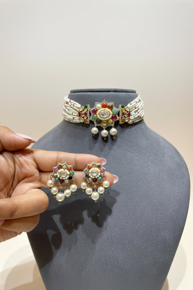 Navratna Heritage Pearl Choker