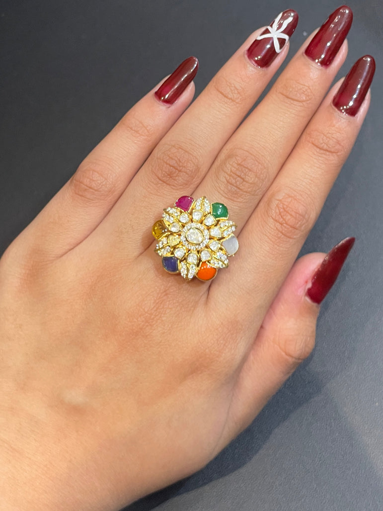 Navratna Floral Cluster Ring
