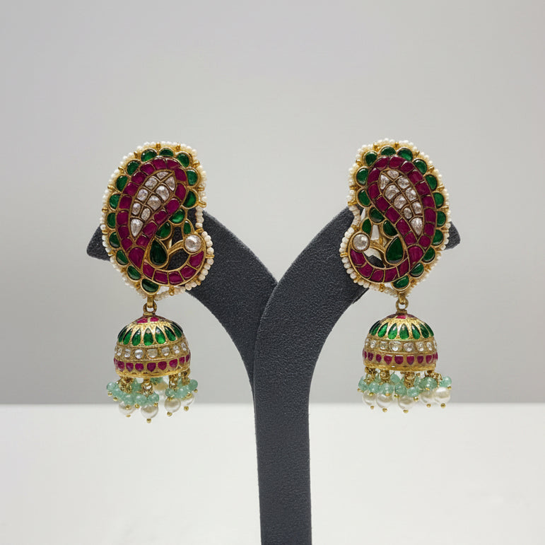Peacock Paisley Moissanite Polki Jhumka Earring