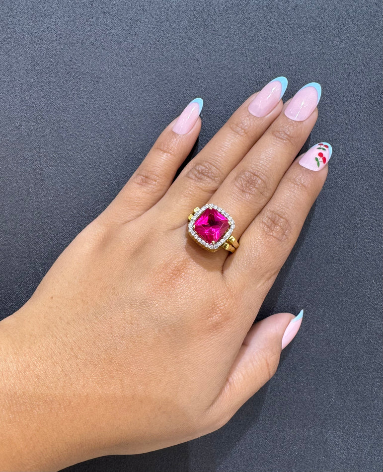 925 Silver Ruby & Emerald Reversible Ring