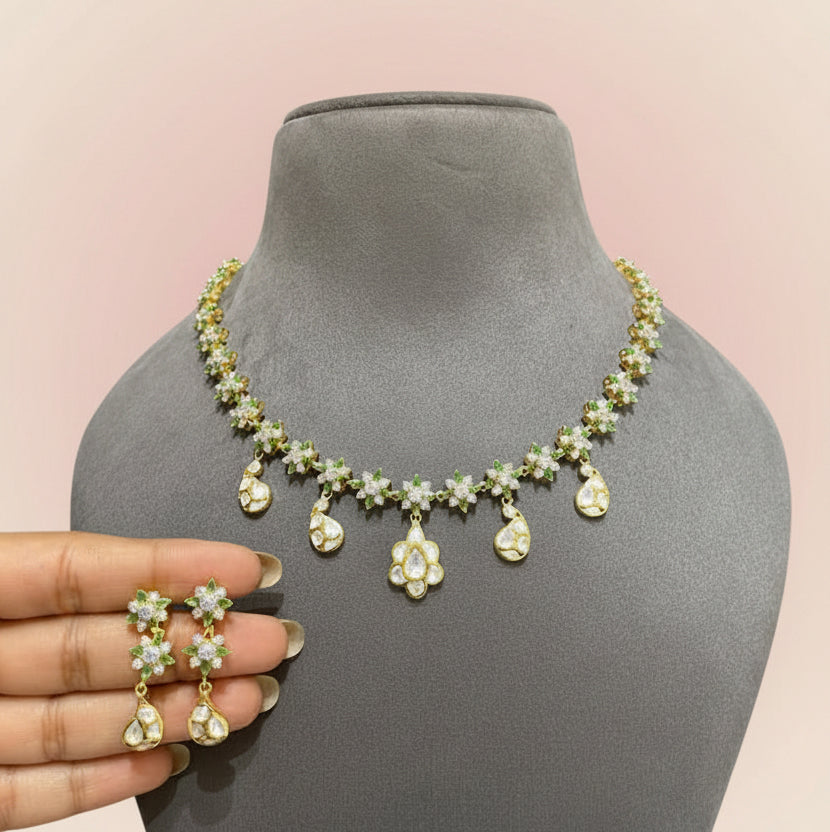 Heritage Emerald-CZ Floral Garland Diamond Look Set