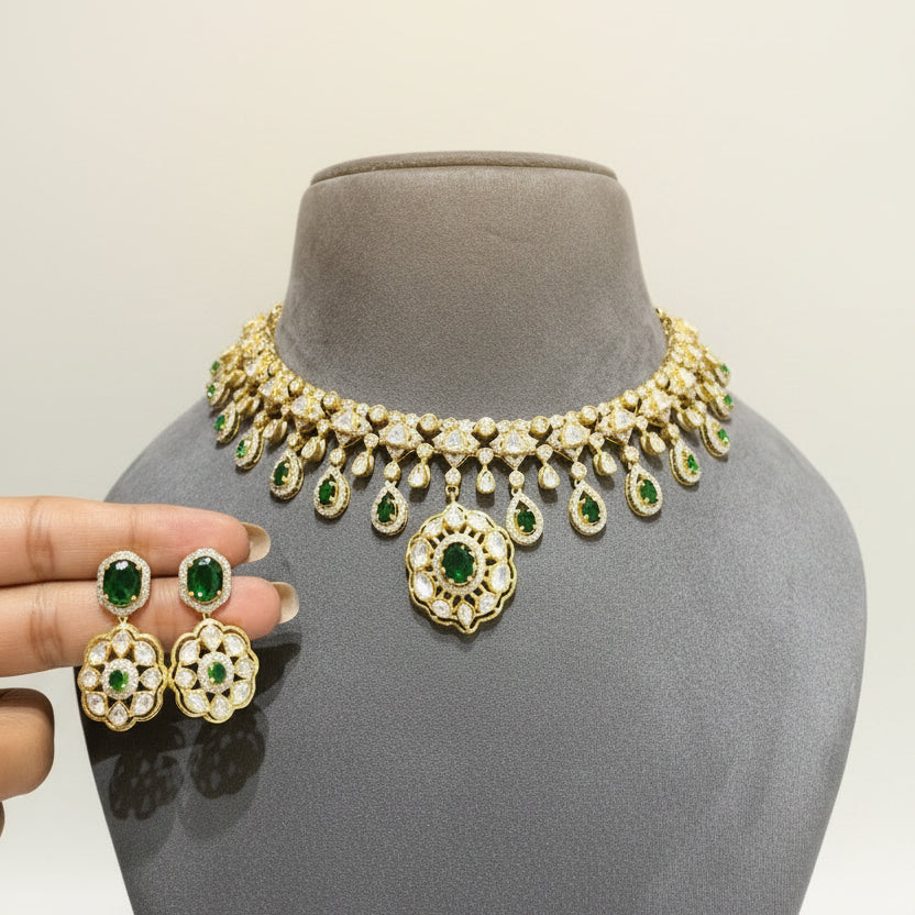 Emerald & Moissanite Polki Openwork Choker