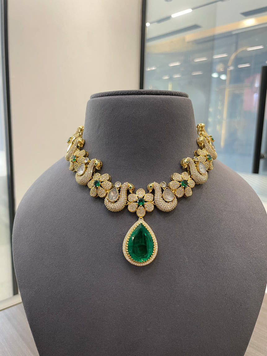 BEAUTIFUL PEACOCK SILVER POLKI SET