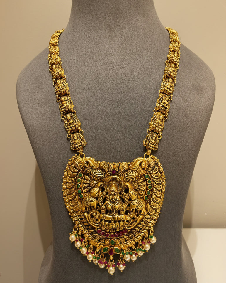 Gaja-Laxmi Temple Gold Shield Long Haram Set