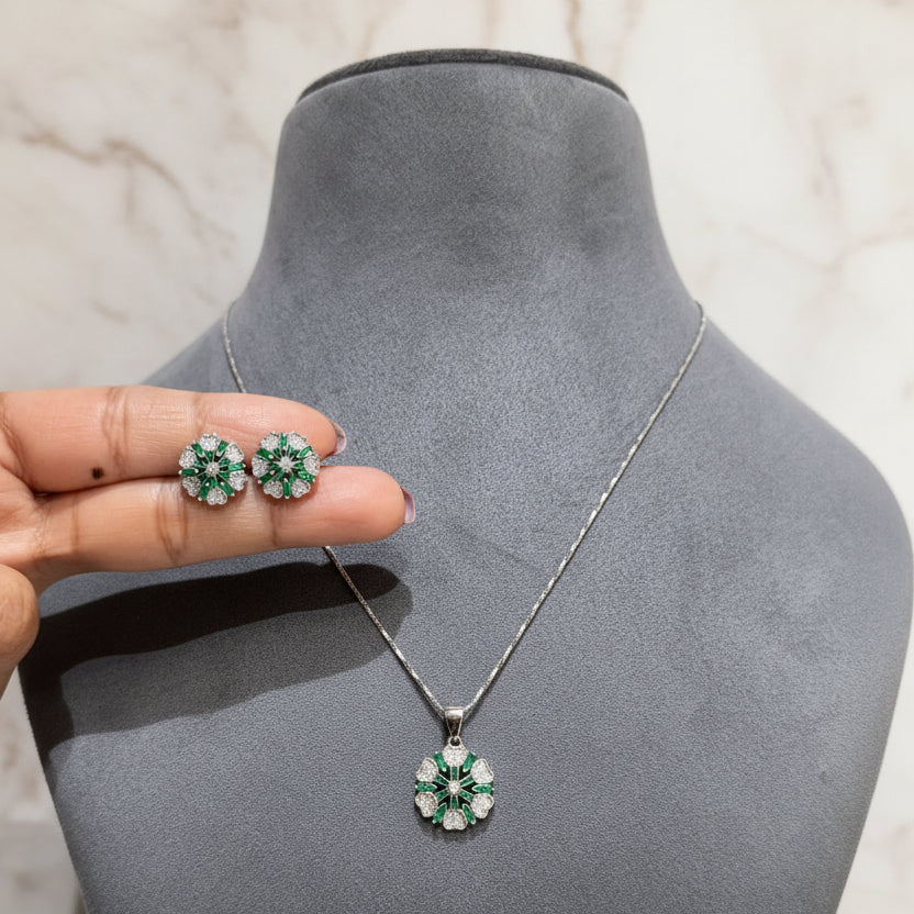 Midnight Garden Green Halo Diamond Pendant Set (Only Pendant Set)