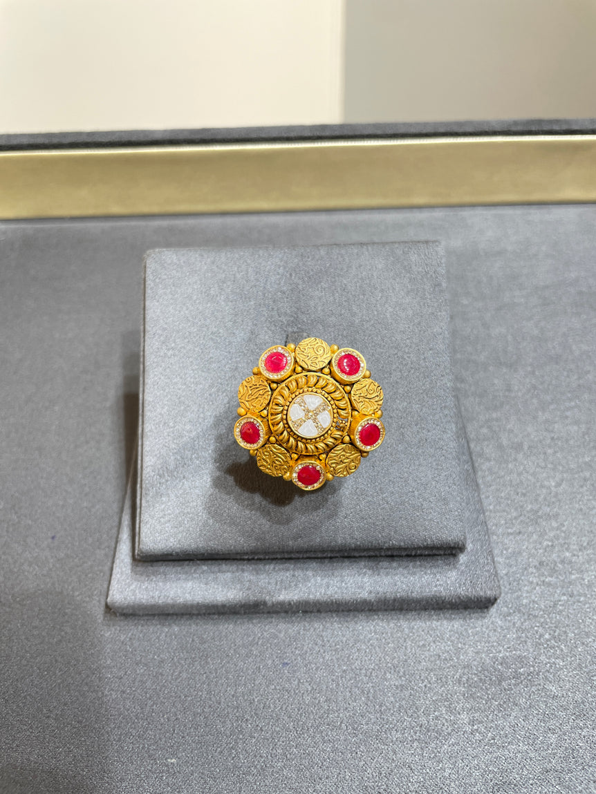 925 Silver Oversized Floral Real Gold Look Ring