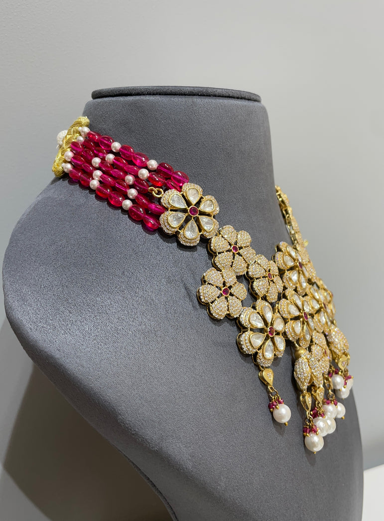 Imperial Floral Cluster Moissanite Polki Necklace