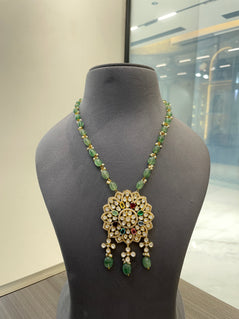 Traditional Multi Colour Stones Polki Pendant Set
