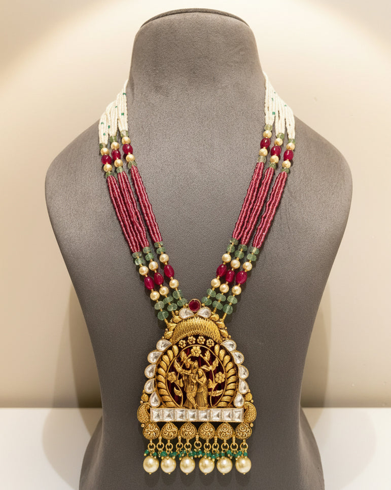 Divine Radha Krishna Nakshi Temple Gold Look Set