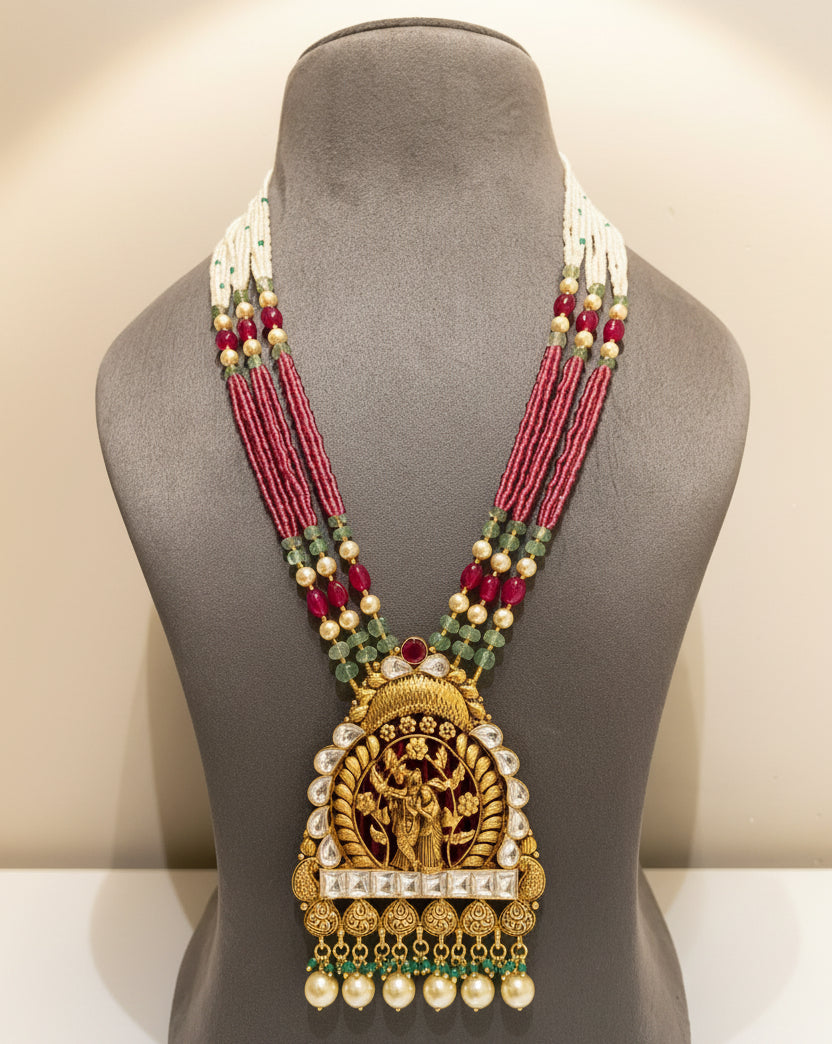 Divine Radha Krishna Nakshi Temple Gold Look Set