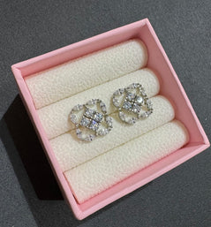 Handcrafted Silver Mosaic Quad Diamond Studs Earrings