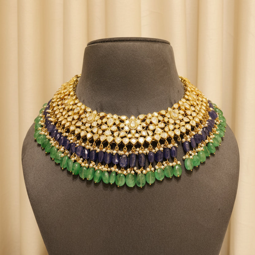 Traditional Bridal Moissanite Polki Broad Collar Choker