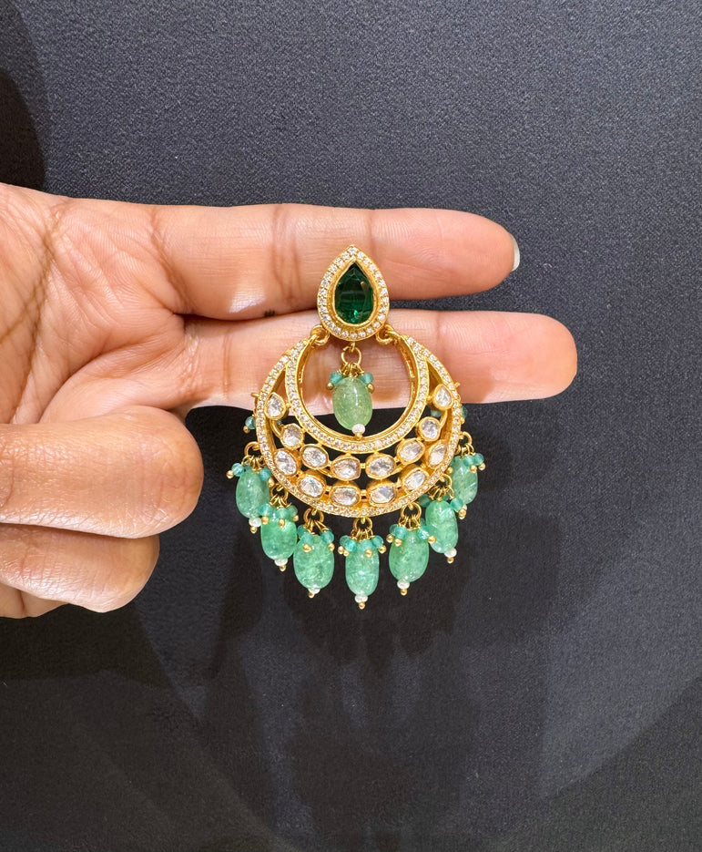 925 Silver Jade Mist Chandbali Polki Earrings