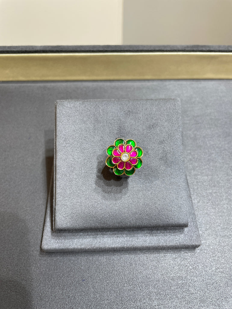 925 Silver Small Floral Gold Look Ring