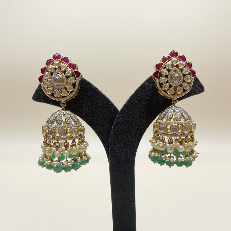 Crest Moissanite Polki Jhumka Earrings