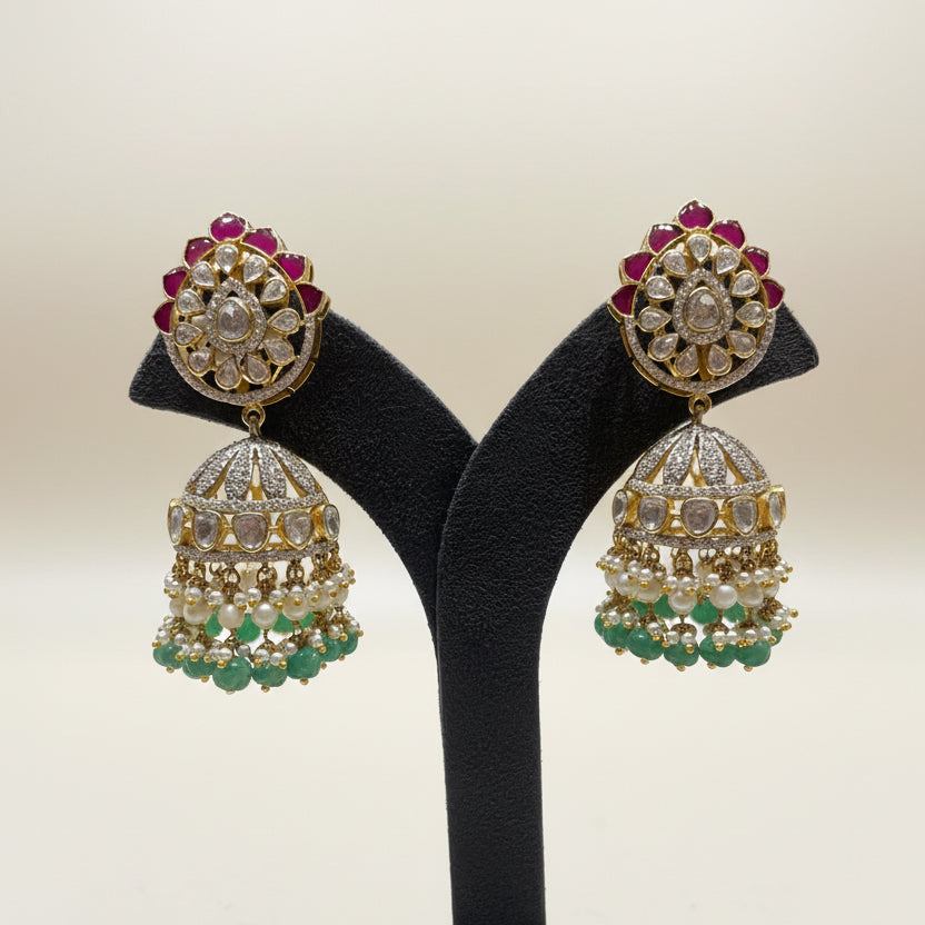 Crest Moissanite Polki Jhumka Earrings