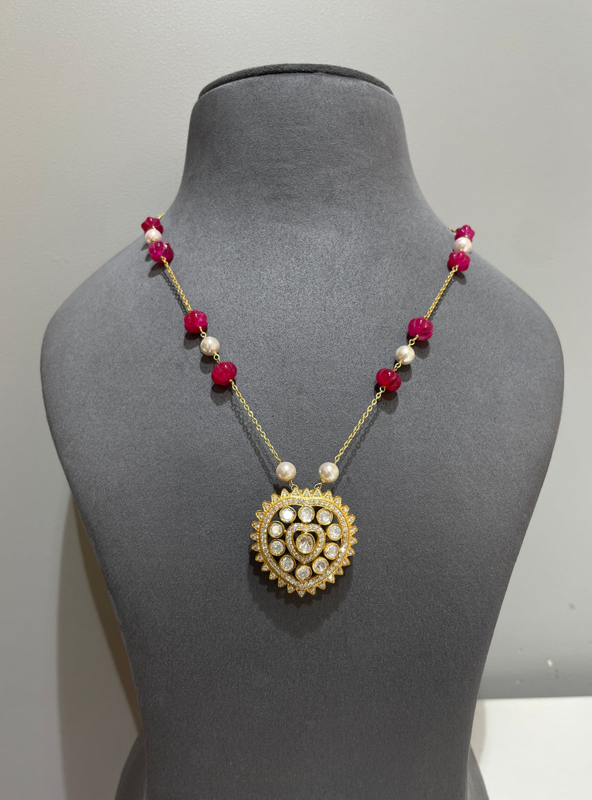 925 Silver Traditional Polki Pendant