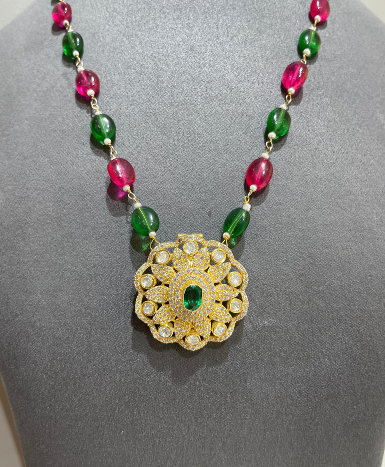925 Silver Traditional Floral Polki Pendant