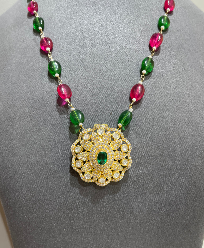 925 Silver Traditional Floral Polki Pendant