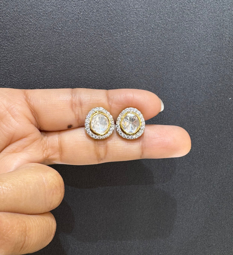 925 Silver Minimal Polki Earrings