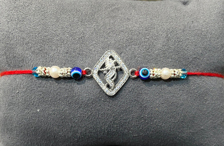Divine Lord Krishna Moissanite Silver Rakhi