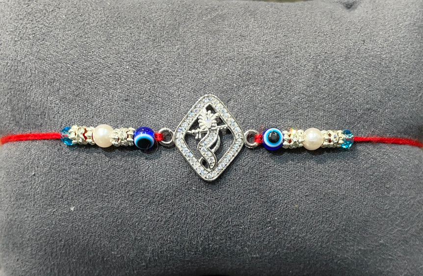 Divine Lord Krishna Moissanite Silver Rakhi