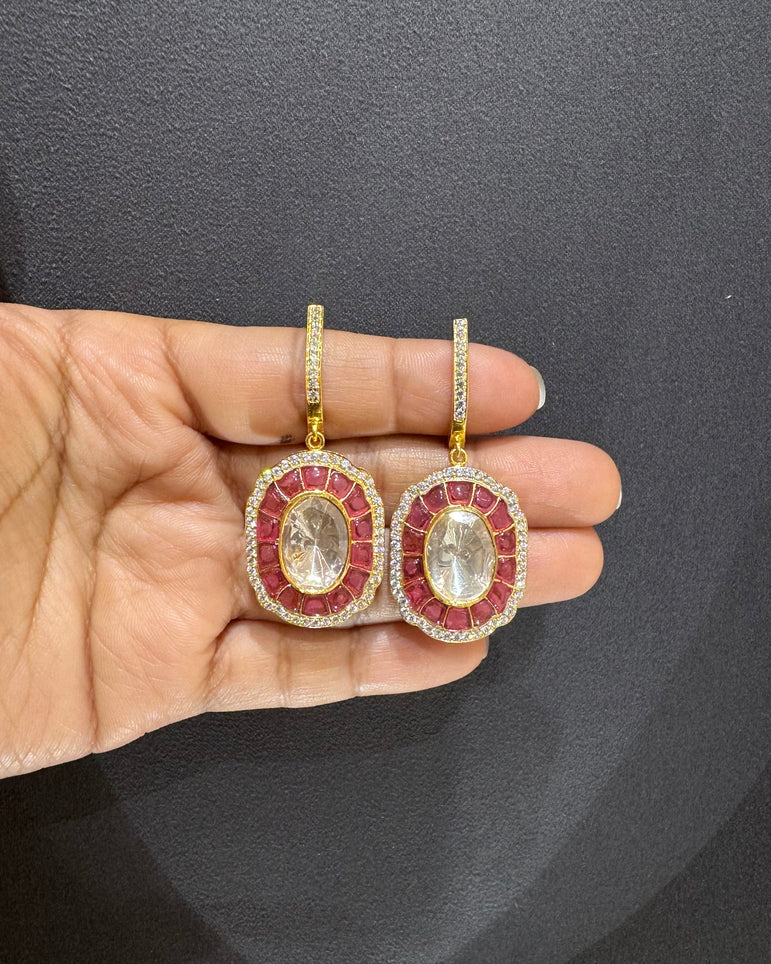 925 Silver Elegant Ruby & Polki Earrings