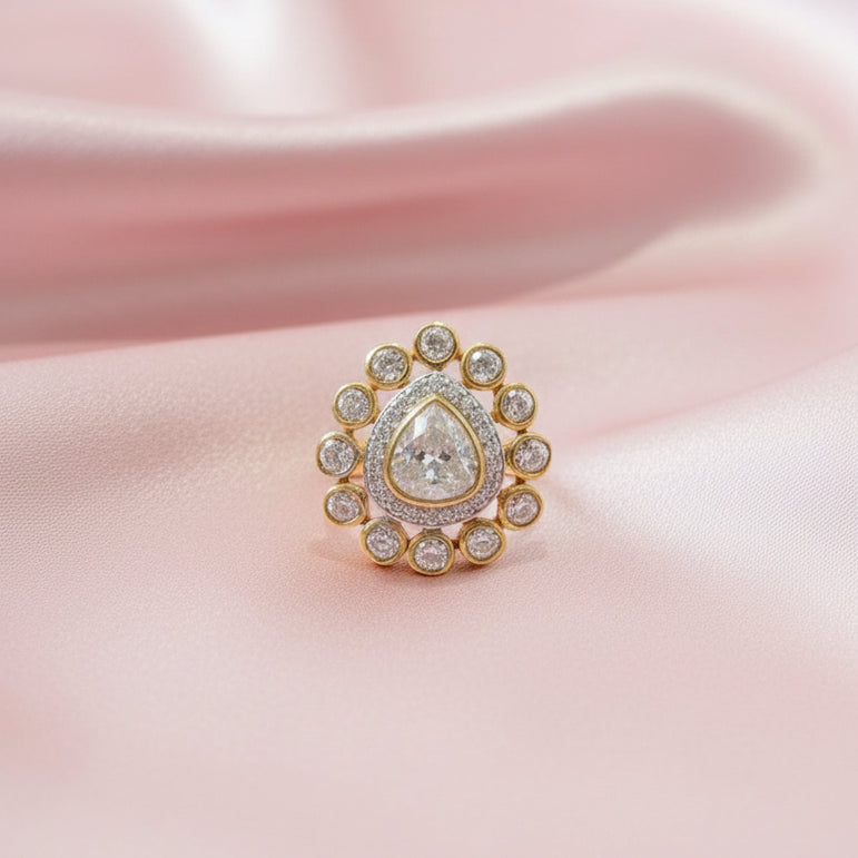 Pear Heart Cut Moissanite Polki Sunburst Ring
