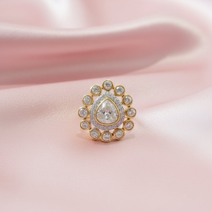 Pear Heart Cut Moissanite Polki Sunburst Ring