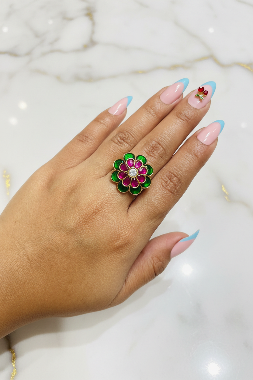 Heritage Meenakari Floral Cocktail Gold Look Ring