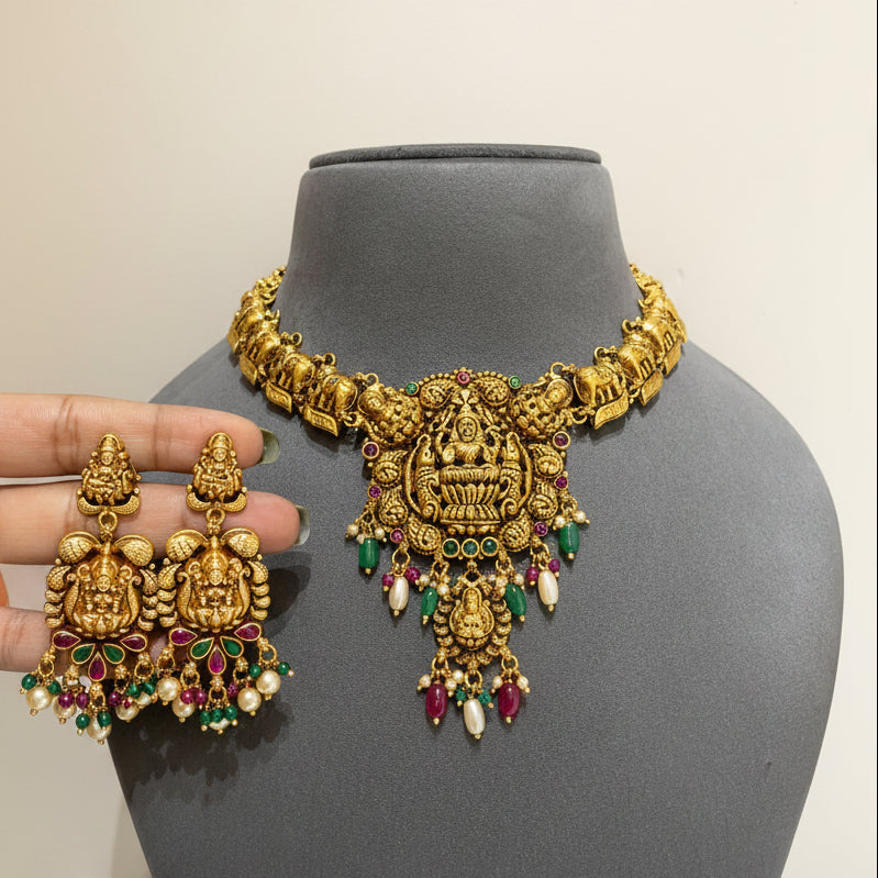 Nakshi Gaja-Laxmi Temple Gold Look Set