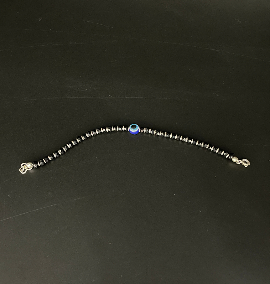 PURE SILVER NAZARIA WITH BLACK BEADS (ANKLET CUM BRACELET)
